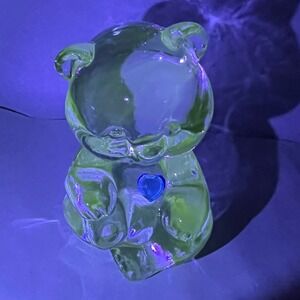 Fenton December Birthstone Bear Turqoise Green UV Glow Figurine Art Glass